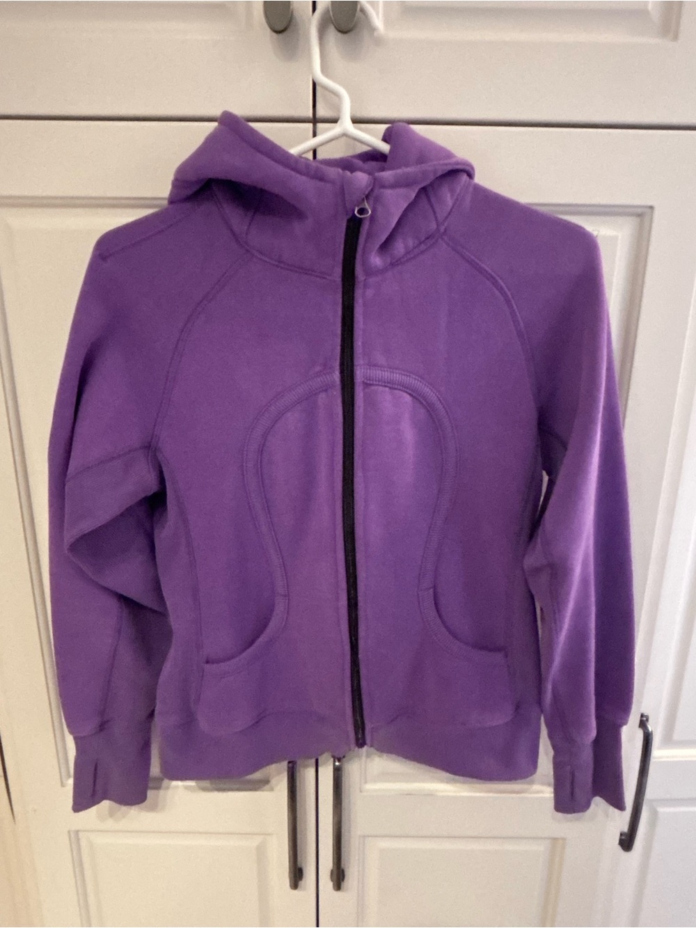 Vintage Lululemon Scuba Full Zip Hoodie Purple Thumbholes Embroidered Logo Y2K